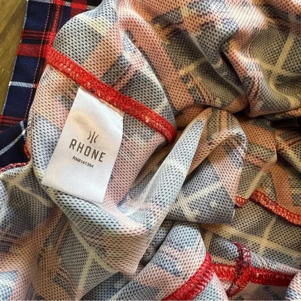 Rhone Plaid Check Shorts Grid Red Blue Medium Elastic Waist - Picture 7 of 9